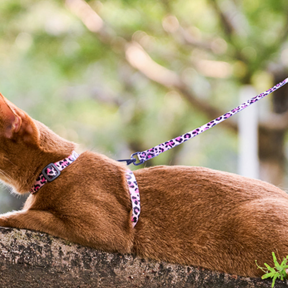 Adjustable Cat Harness and Leash Set Escape Proof Strap for Walking Travel Pink