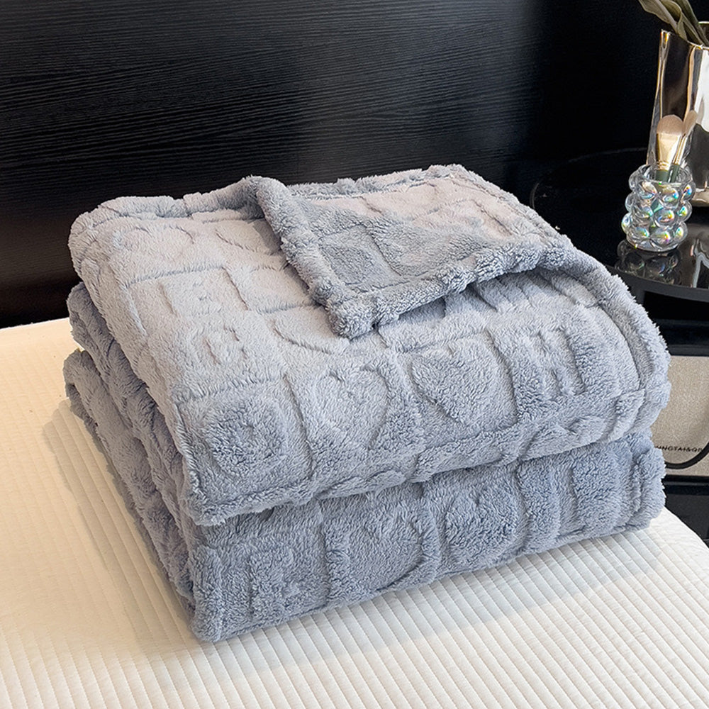 Cozy Fleece Blanket Heart Checkered Blanket for Sleeping Napping Blue