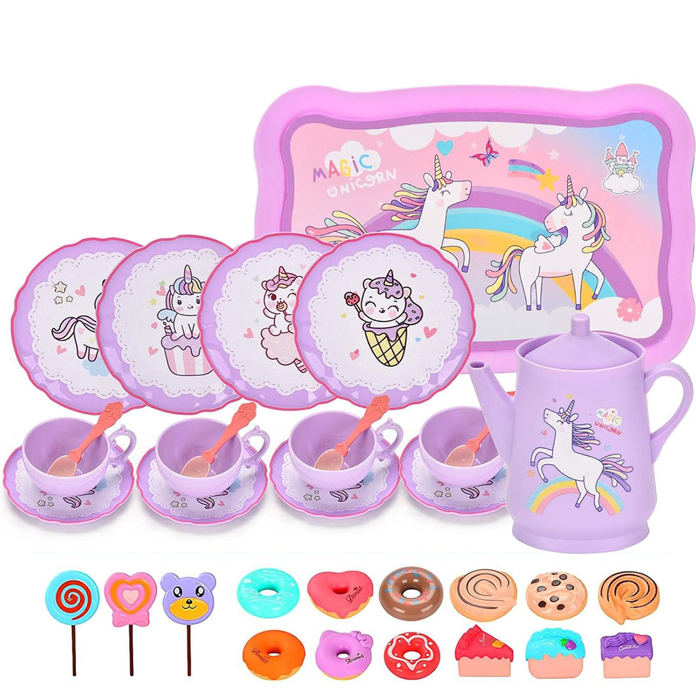 Kids Pretend Tea Party Set with Dessert & Carrying Case Style 3