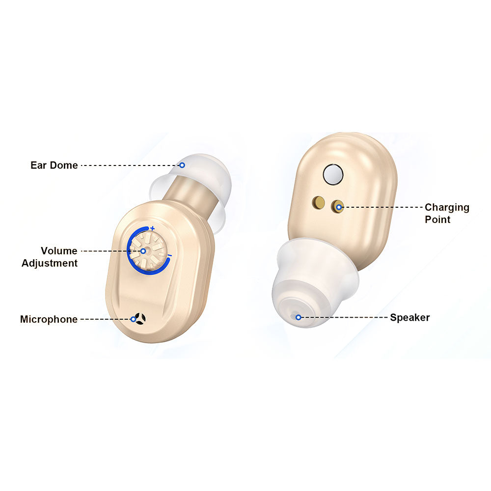 Pair of Invisible Digital Hearing Aids Rechargeable Mini Sound Enhancer Amplifier with Charging Case Style 2