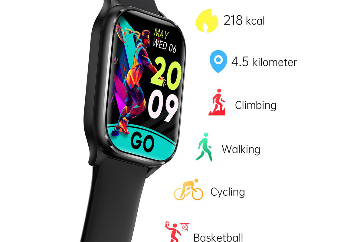 Smart Watch 1.85-Inch Fitness Watch with Heart Rate Sleep Monitor Blood Oxygen 100 Sports Modes Activity Tracker -Black
