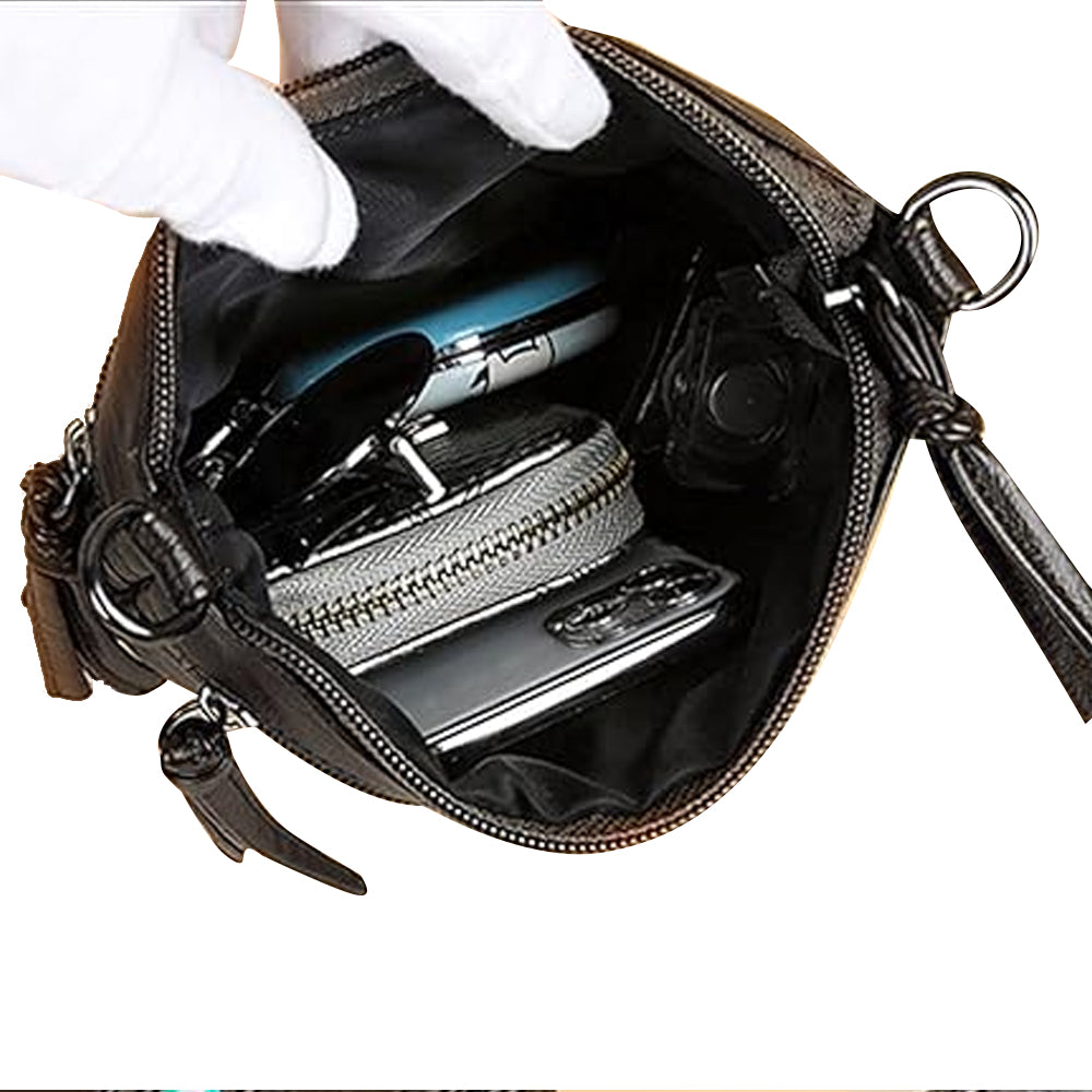 Multi Zipper Pocket Women's Mobile Phone Bag Crossbody Bag Shoulder Bag Black