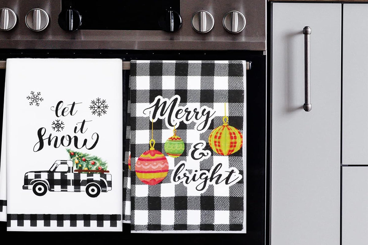 4Pcs Set Christmas Kitchen Towels Grinch Hand Inspirited Towel Merry Christmas Decorative Xmas Absorbent Dish Towels-Style 3