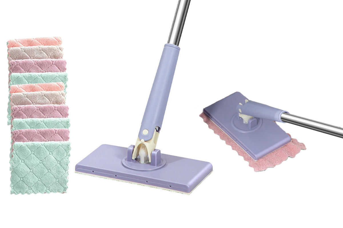 Face Towel Mop Hands-Free Reusable Clip Household Scrub Face Towel Wet Wipes Mop-Violet