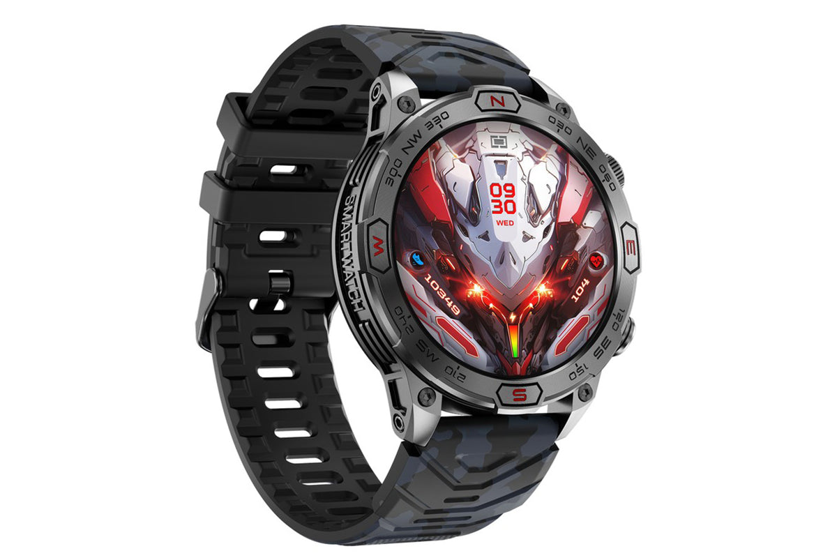 Smart Watch 1.43-Inch Fitness Watch with All Day Heart Rate Sleep Monitor Blood Oxygen Flashlight AI Voice Activity Tracker-Orange camouflage