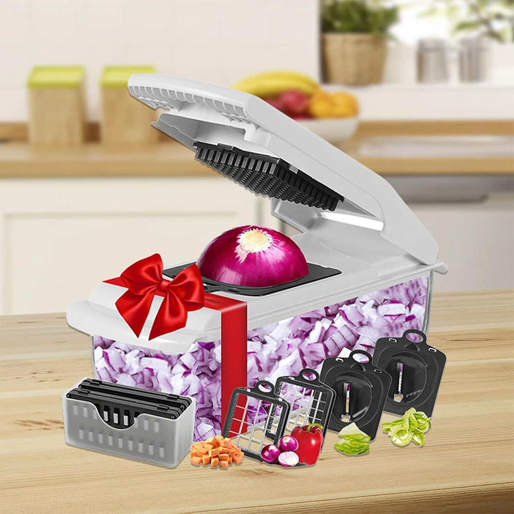 Vegetable Chopper with Container Mandoline Slicer for Kitchen Salad Prep-White