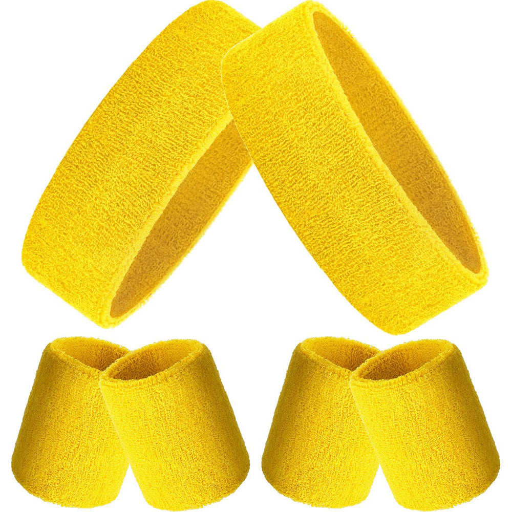 6Pcs Set Sweatbands Sports Headband Wristbands for Sport Tennis Badminton Yoga Yellow