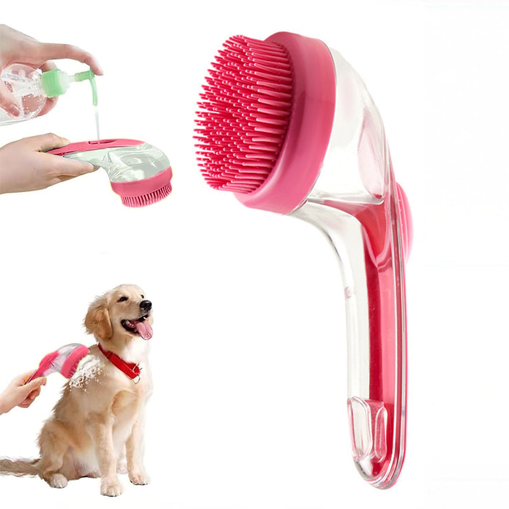 2-in-1 Pet Bath Brush with Built-in Shampoo Dispenser Dog Shampoo Bubble Maker Dog Cat Bathing Grooming Tool Rose Red