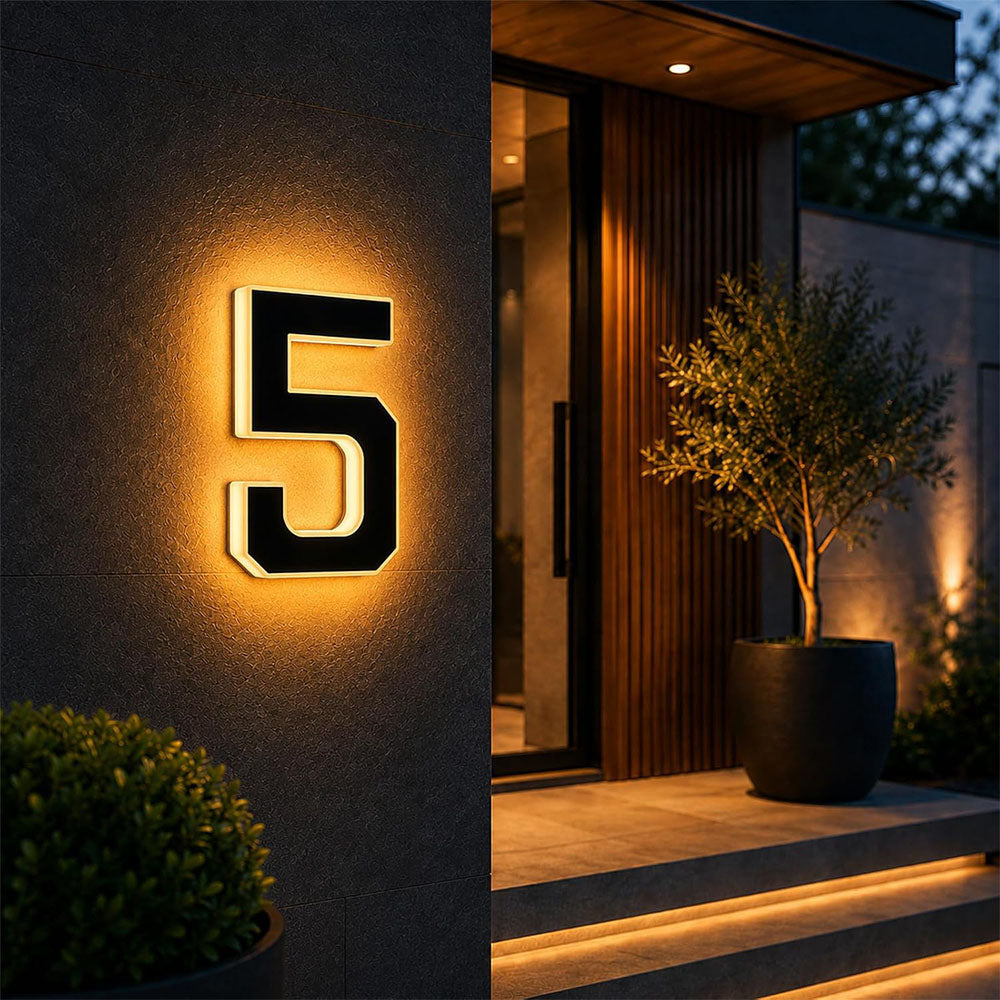 Solar Illuminated Address Sign with Light -Number 5