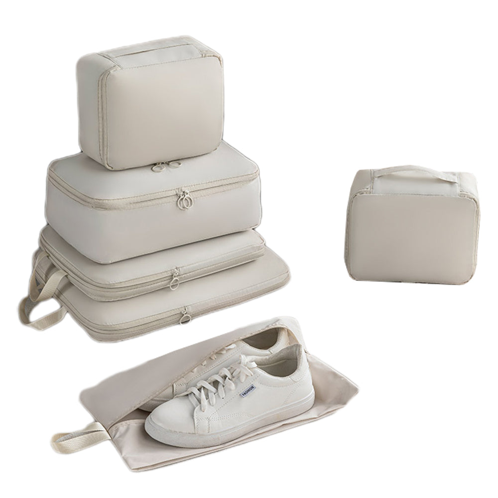 6Pcs Set Packing Cubes for Suitcases Travel Luggage Organizers Clothing Sorting Bags Beige