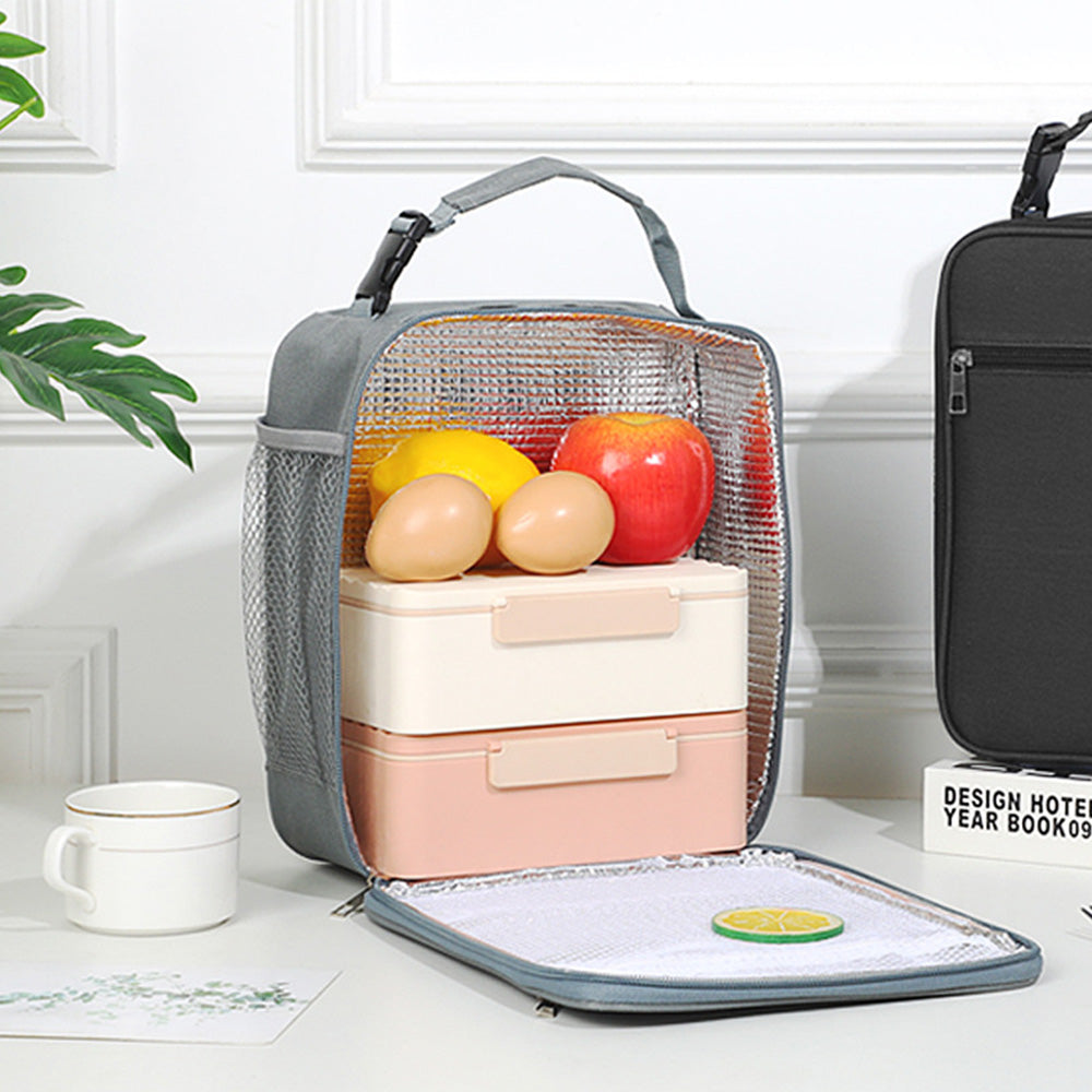 Large Capacity Insulated Lunch Box Storage Bag for Work Picnic Camping Gray