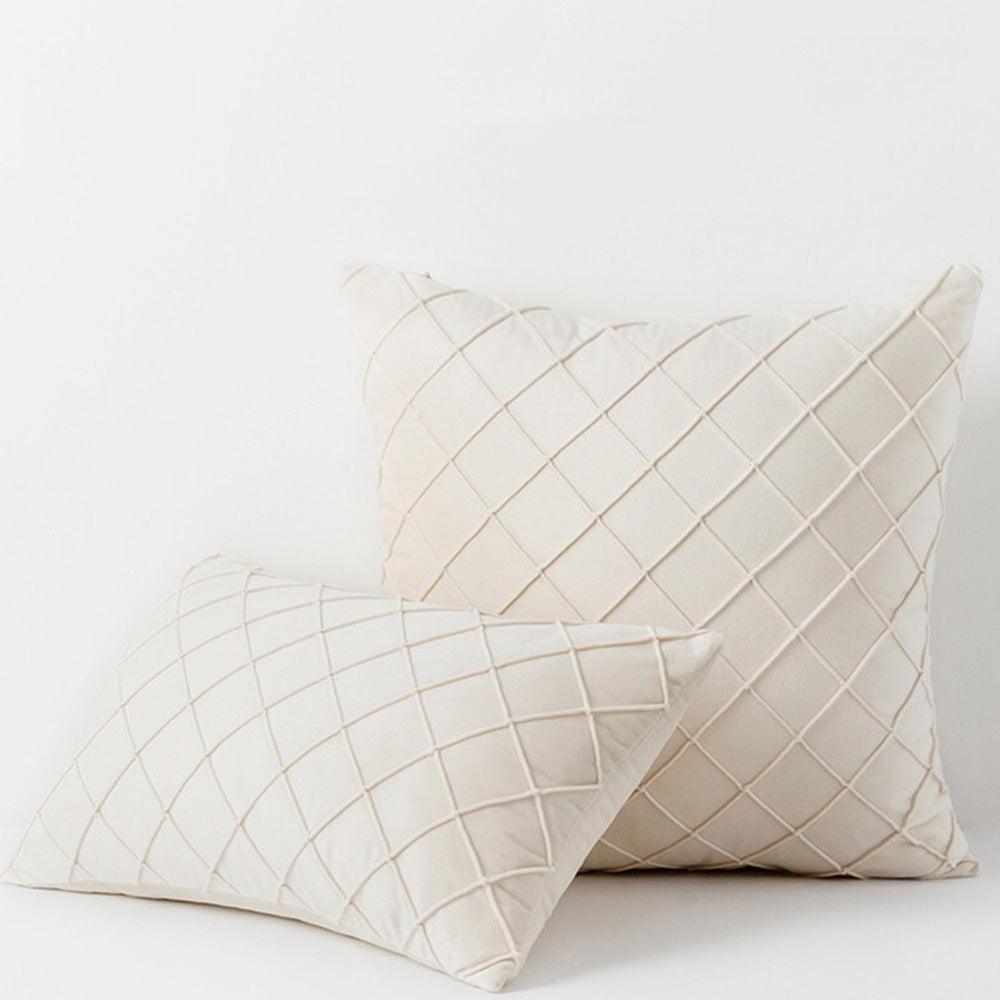 Velvet Rhombus Pleated Cushion Cover for Sofa Bedroom and Window Seat - Beige