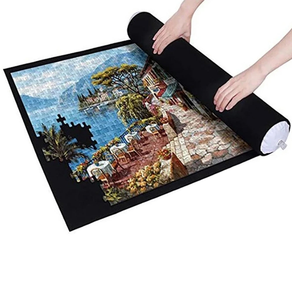 Roll Up Jigsaw Puzzle Mat with 4 Sorting Trays Portable Puzzle Storage Saver Pad for 500- 1500 Pieces Jigsaw Black