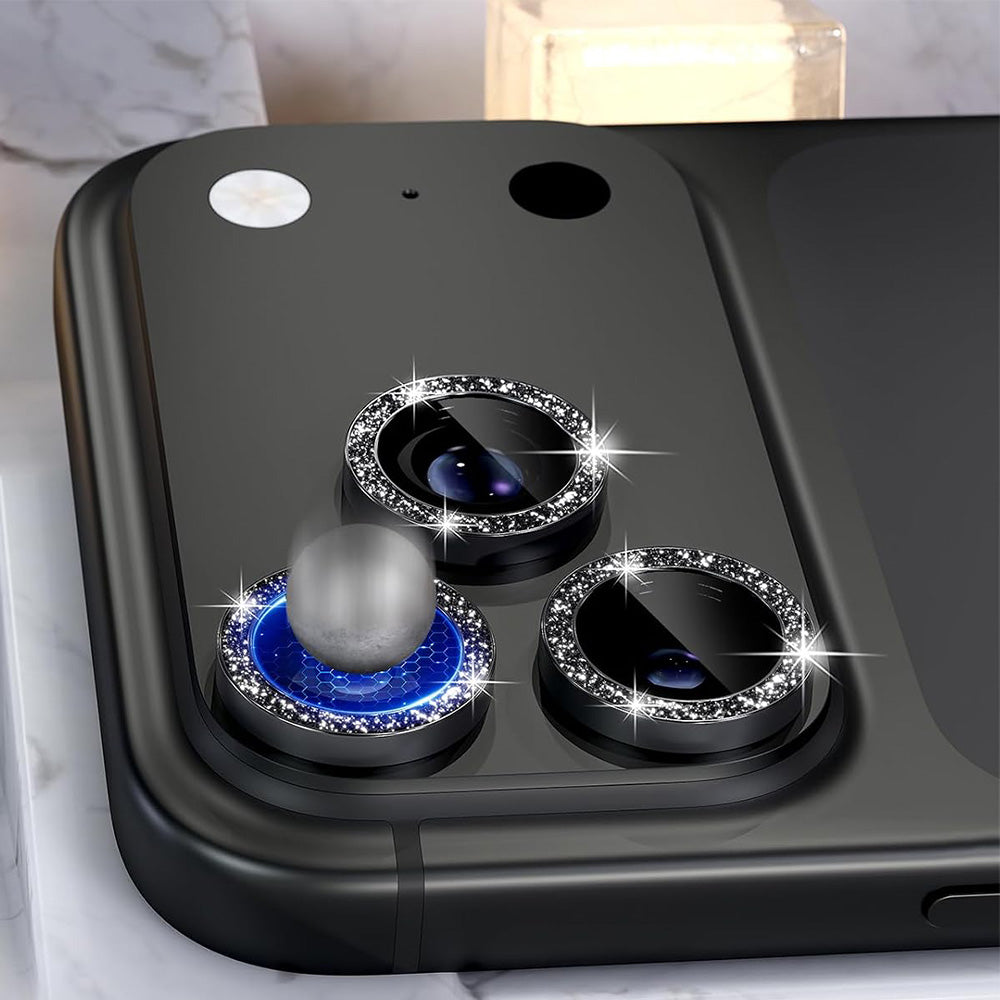 Glitter Camera Lens Protector for iPhone 18 Pro Max Alumina Glass Lens Cover Black