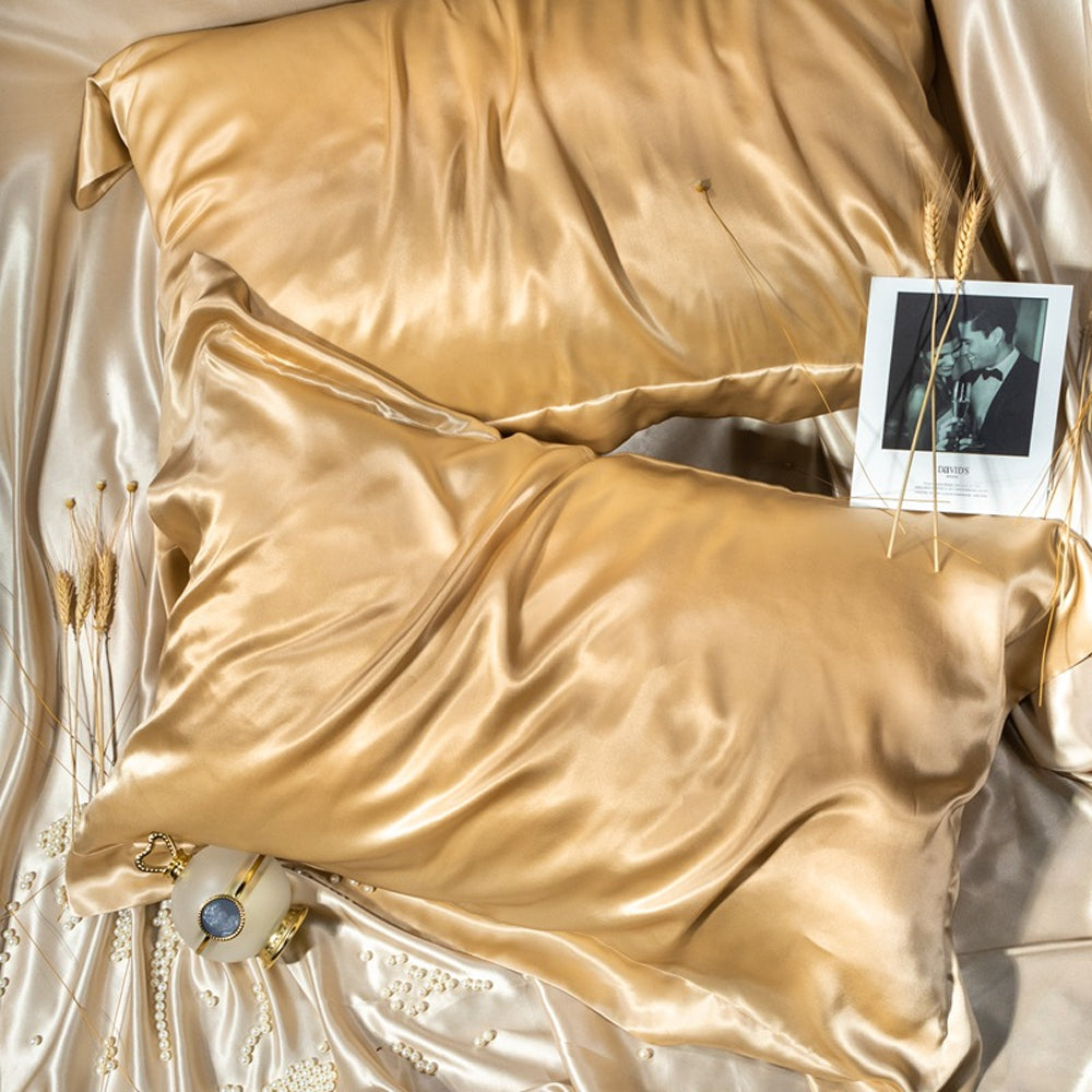 48x74cm Smooth Satin Pillowcase Solid Color Soft Bedding Pillow Cover Camel