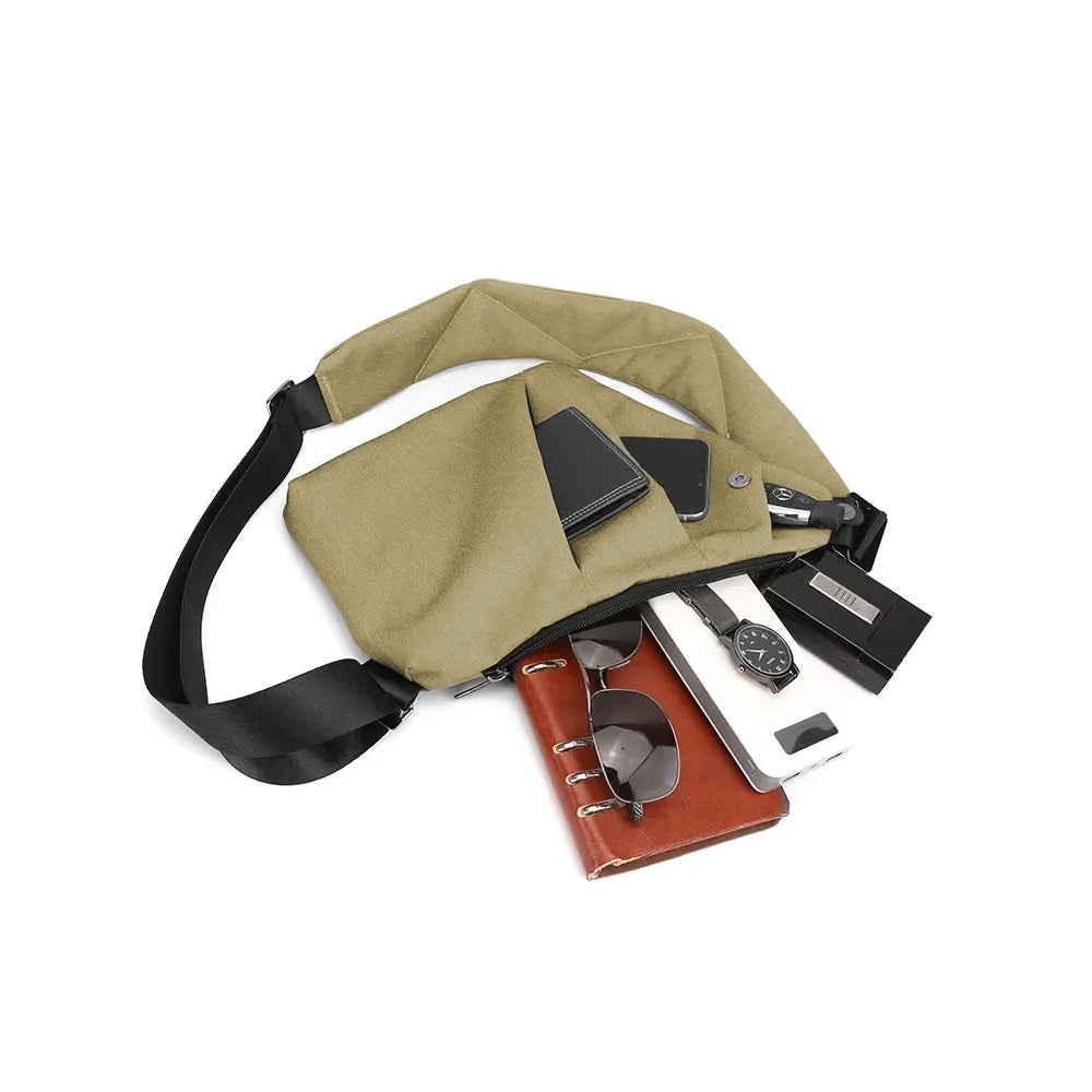 Men Anti-Theft Chest Pack Left Shoulder Sling Bag Travel Crossbody Bag Khaki