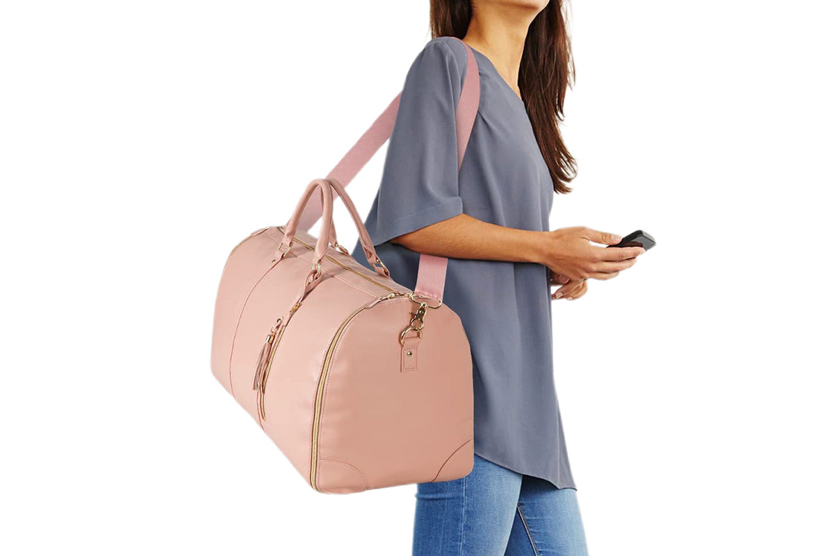 Water-Resistant Garment Duffle Bag Duffle Bag PU Leather Travel Bag -Pink
