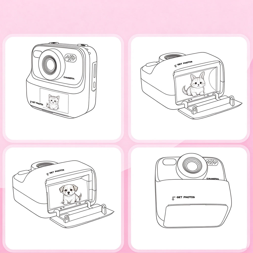 Instant Print Camera for Little Ones Dual Lens Digital Camera with 32G Card - Pink