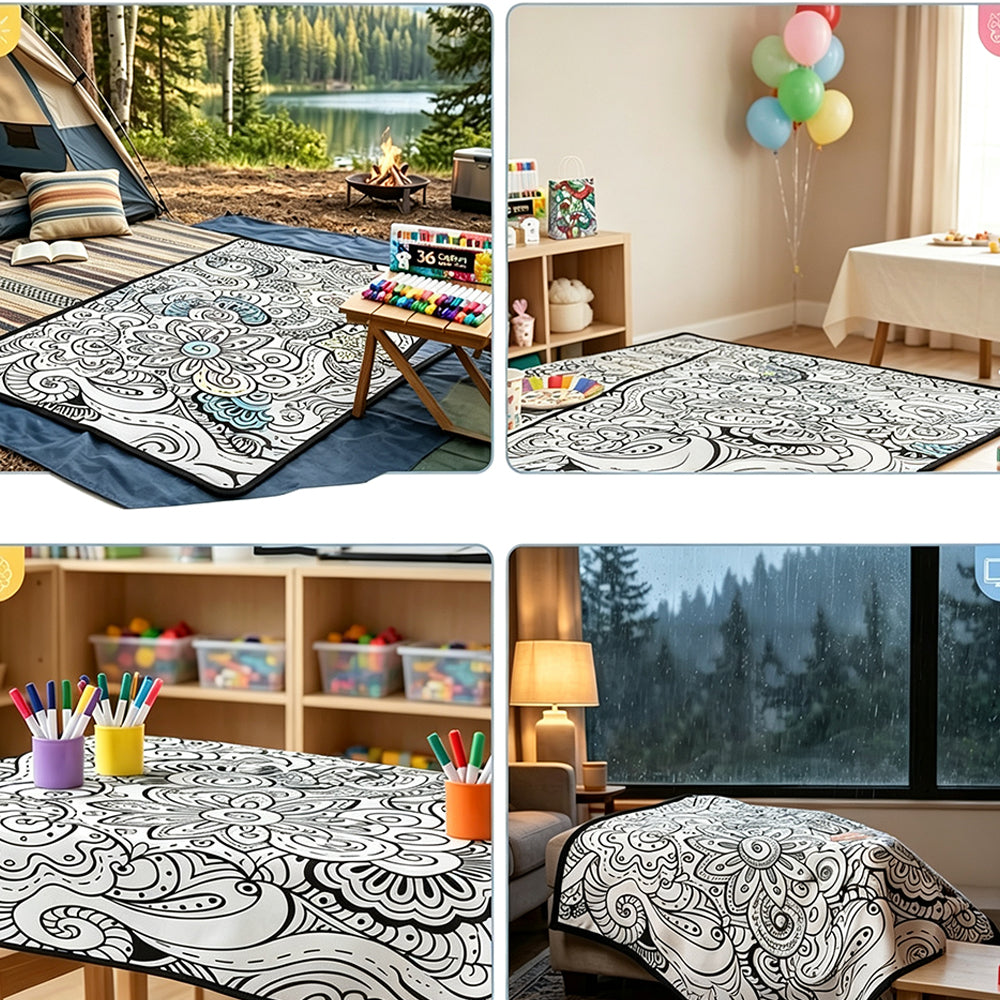 DIY Coloring Blanket Washable Reusable Coloring Mat for Adults - Flower