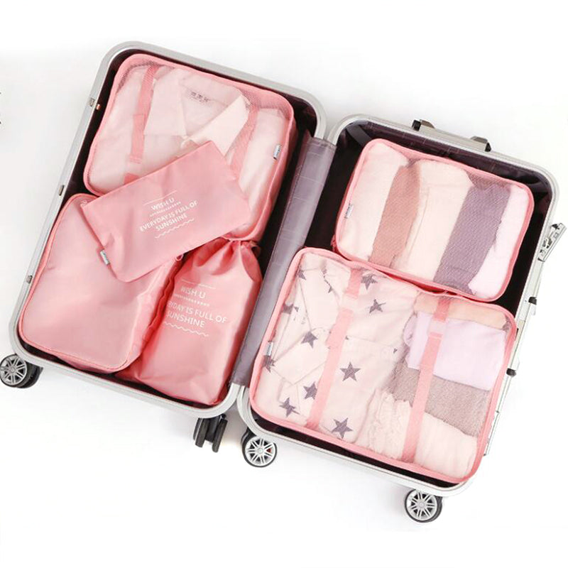 6Pcs/set Travel Storage Bag Organizer -Pink