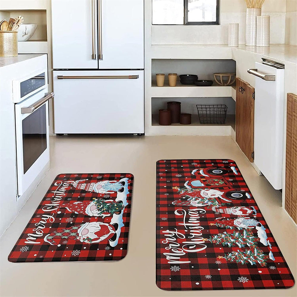 2PCS Christmas Floor Mats Set ¨C Non-Slip Rugs for Kitchen Bathroom Living Room and Doorway Style 1