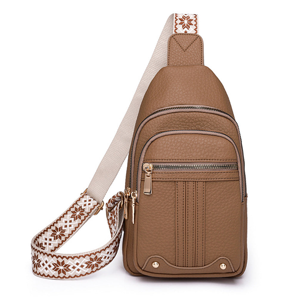 Women Sling Backpack Anti Theft Crossbody Bags with Adjustable Strap 5 Compartments Khaki