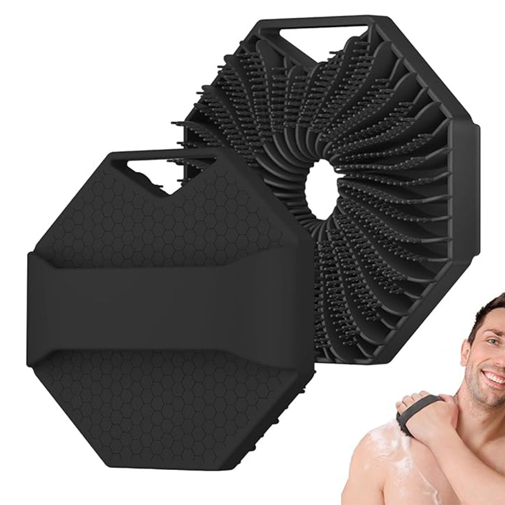 Silicone Body Scrubber Exfoliating Shower Brush with Anti-Slippery Handles Bathing Tool Black