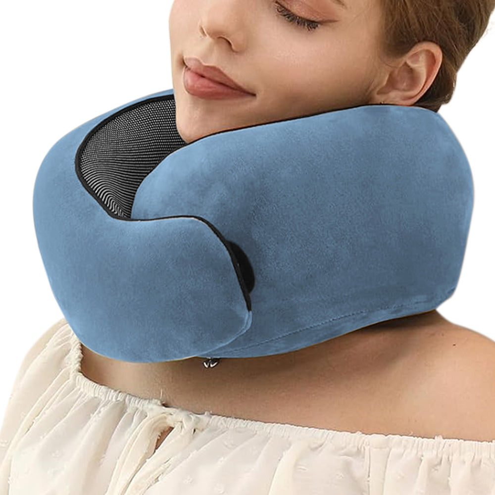 Memory Foam Travel Pillow Neck Support Pillow for Airplane Sleep Peacock Blue