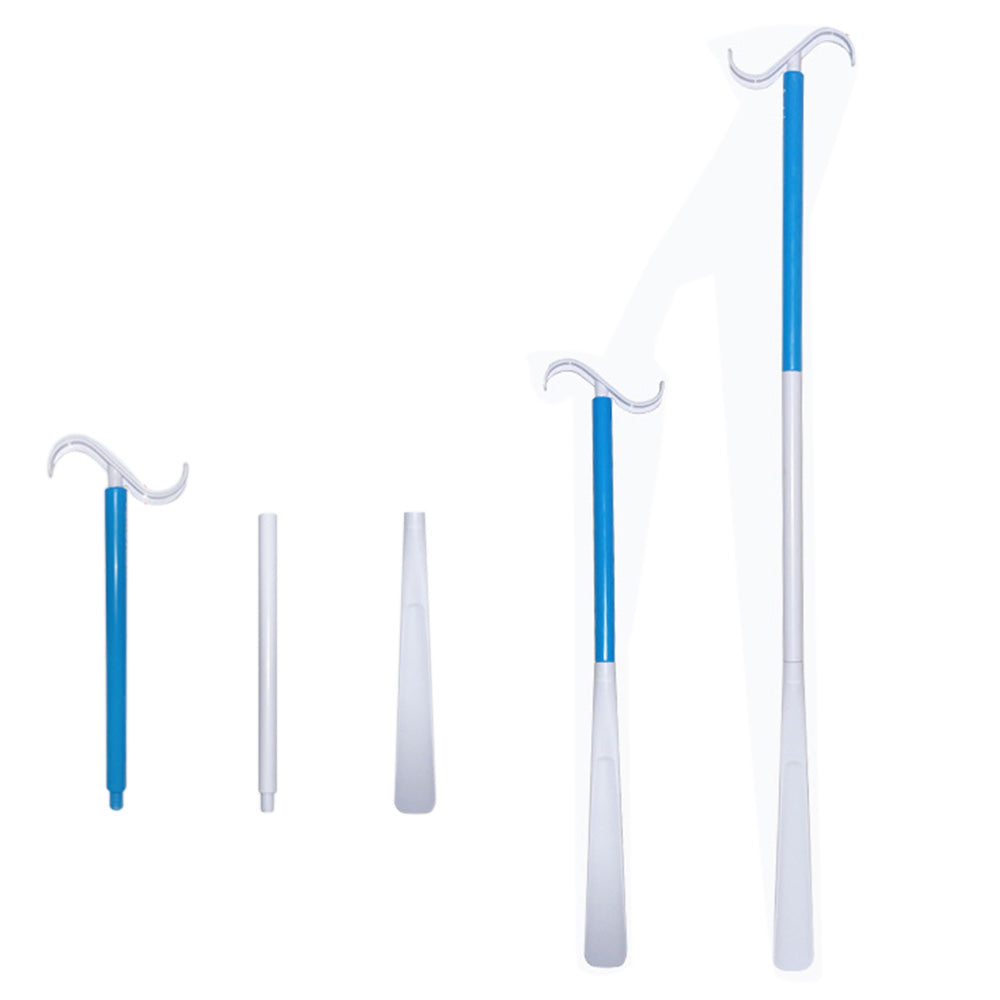 2-in-1 Shoe Horn & Dressing Aid Adjustable Shoe Horn for Easy Shoe Clothing Wear Blue and White