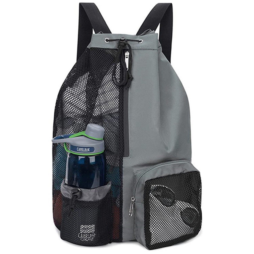 Drawstring Swim Bag Mesh Backpack with Wet Pocket for Swimming Gym Workout Grey