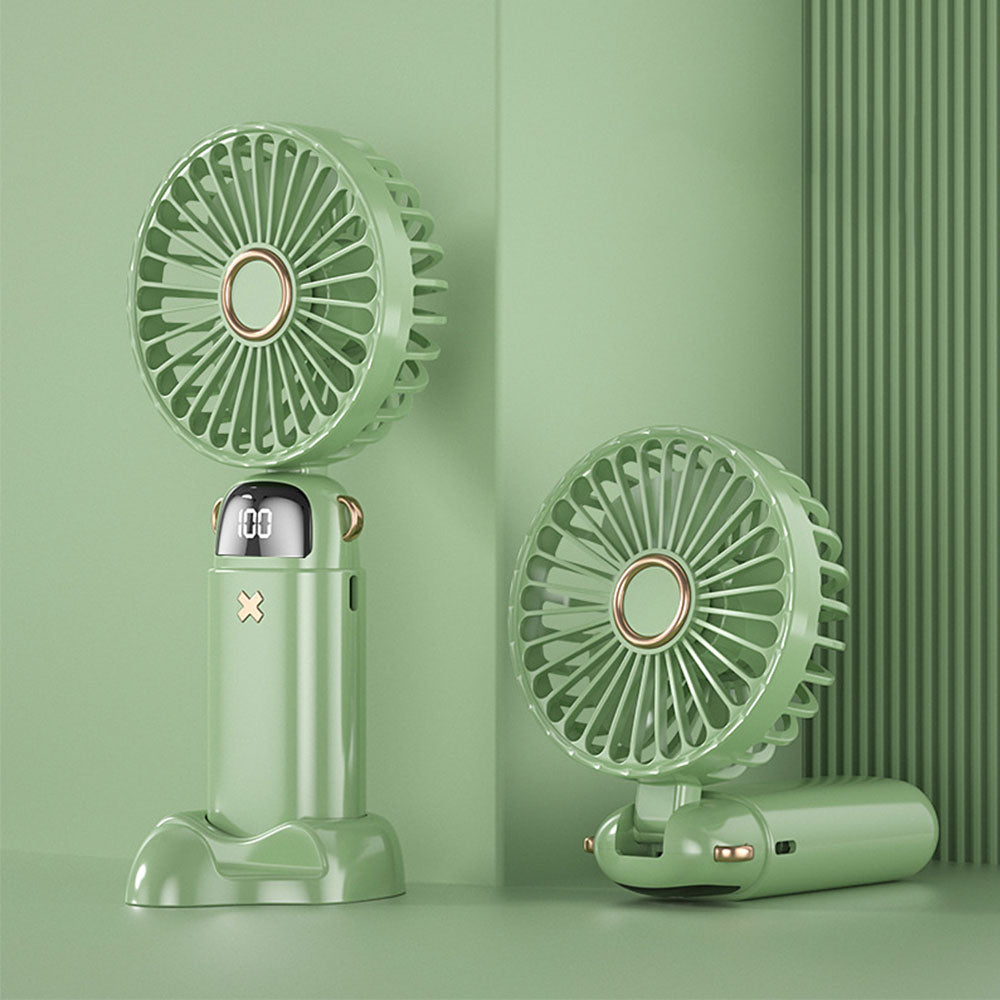 Portable Handheld Fan with LED Display 5-Speed Cooling Hand Fan Foldable for Outdoor Travel Camping Green