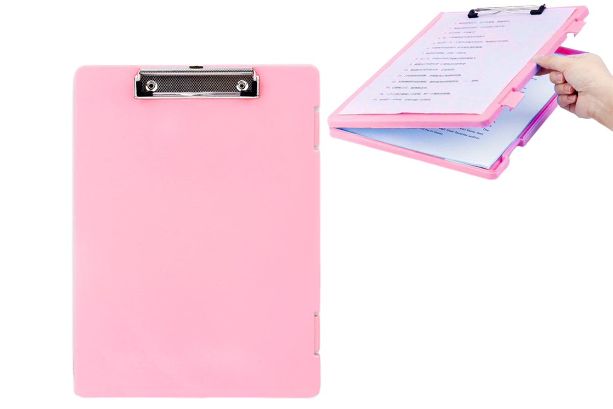 2 In 1 Office Writing Clipboard A4 With Storage Case Paper Clip Board Pad Folder-Pink