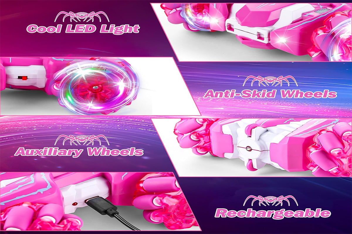 Spider Remote Control Car with Cool Lights 360?? Rotating 4WD Off-Road Race Car -Pink