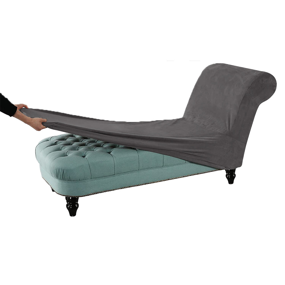Velvet Armless Lounge Chaise Slipcover Stretch Chaise Couch Cover -Grey
