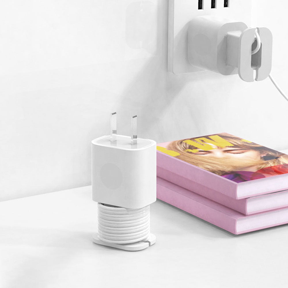 2-in-1 Silicone Charger Protector with Cord Wrap Power Adapter Case for 18W/20W Apple USB-C Charger White