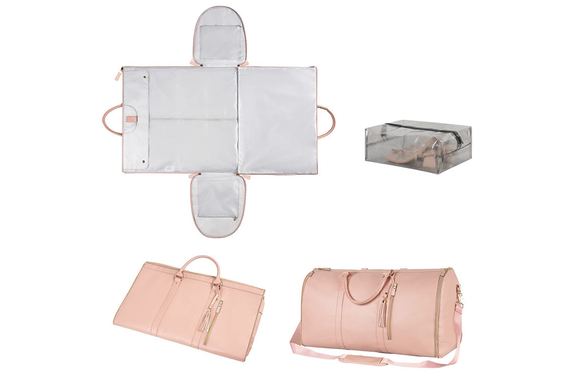 Water-Resistant Garment Duffle Bag Duffle Bag PU Leather Travel Bag -Pink