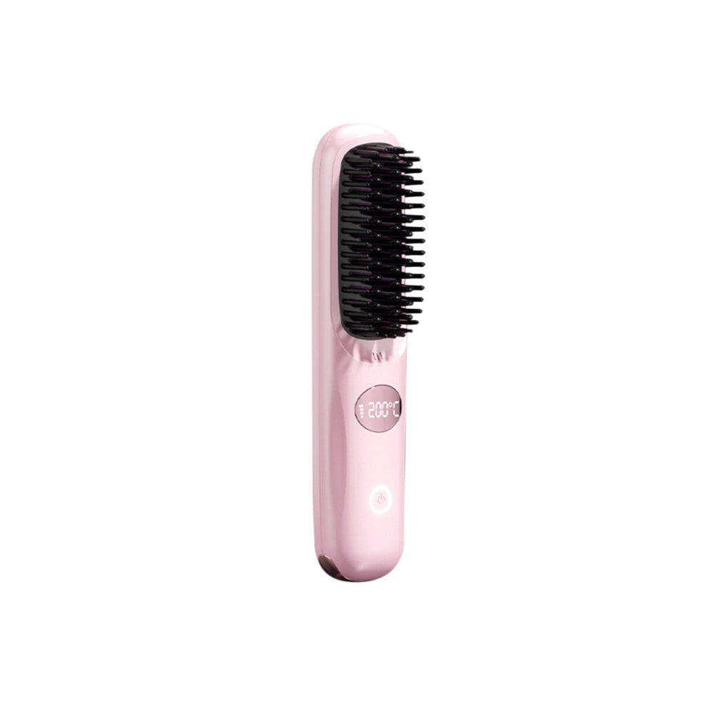 USB Rechargeable Hair Straightening Brush -Pink