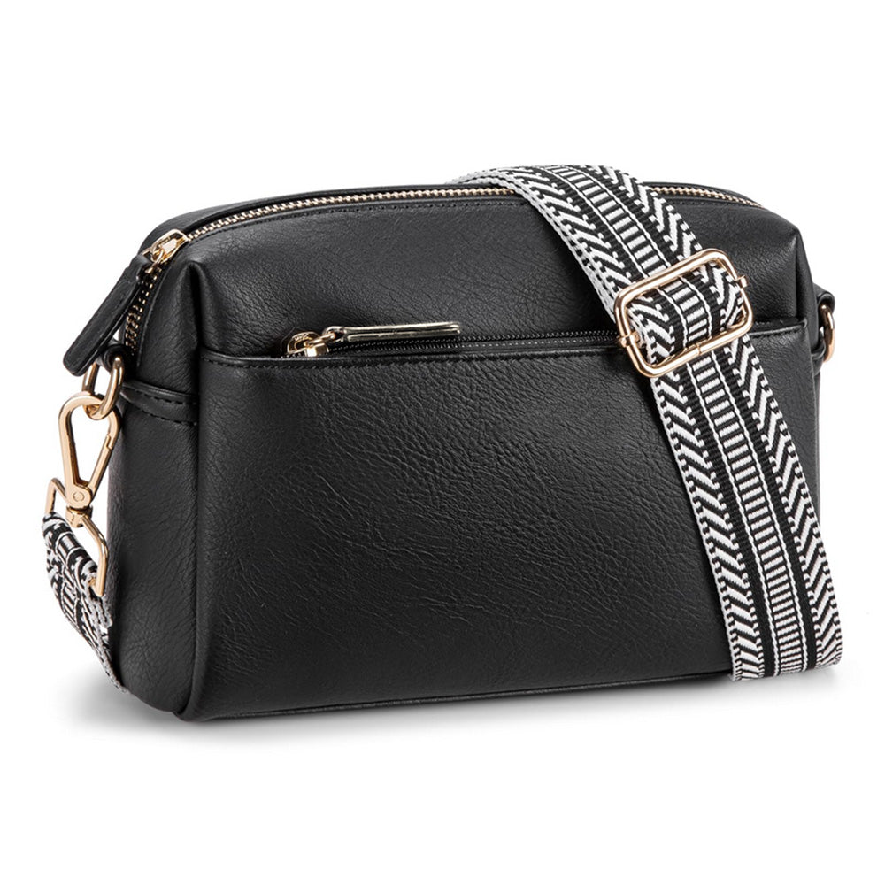 Crossbody Purse for Women Zipper Cell Phone Handbag with Adjustable Guitar Strap Black