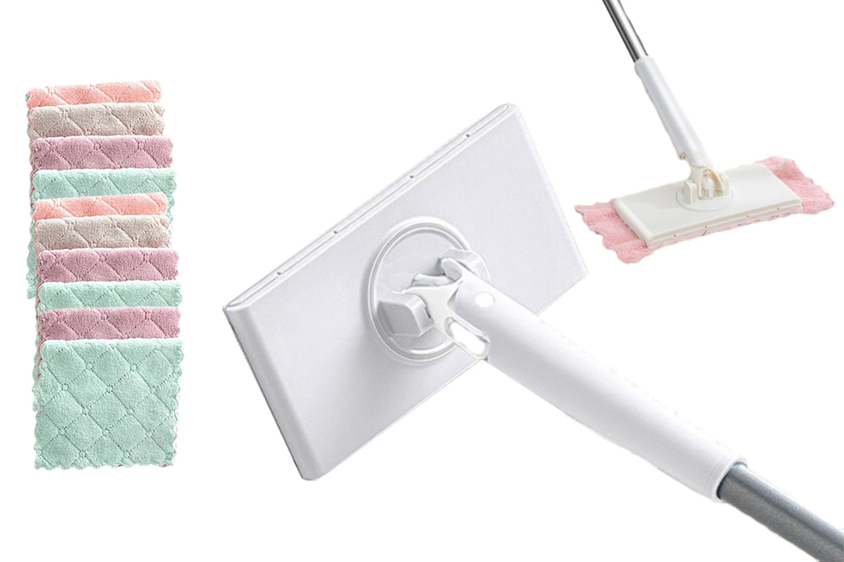 Face Towel Mop Hands-Free Reusable Clip Household Scrub Face Towel Wet Wipes Mop-White