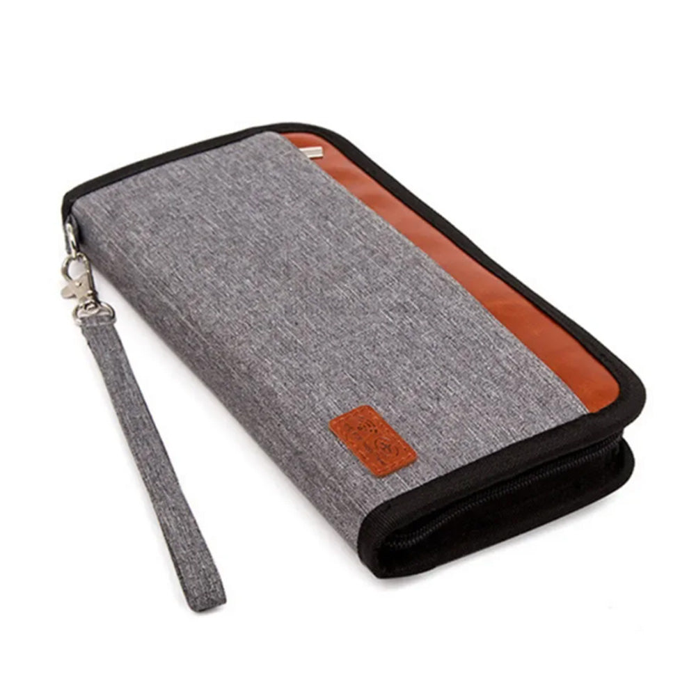 RFID Blocker Passport ID Card Holder Zipper Travel Wallet Grey