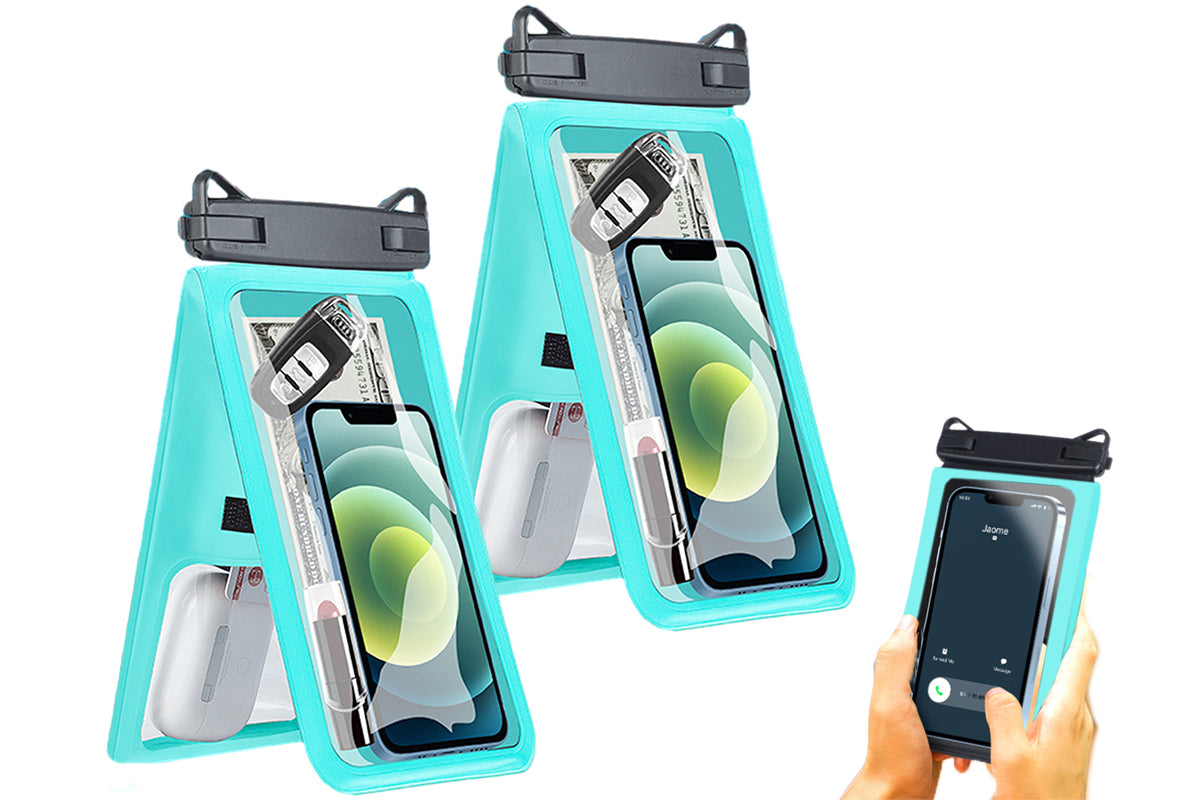 2Pcs Double Space Water-Resistant Phone Pouch With Lanyard IPX8 Cellphone Case Dry Bag-Turquoise