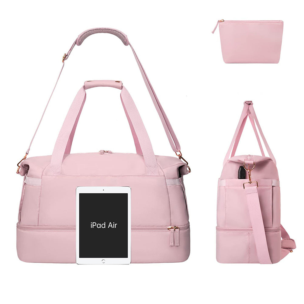 37L Women Fitness Travel Bag Waterproof USB Charging Carry-On Overnight Pink