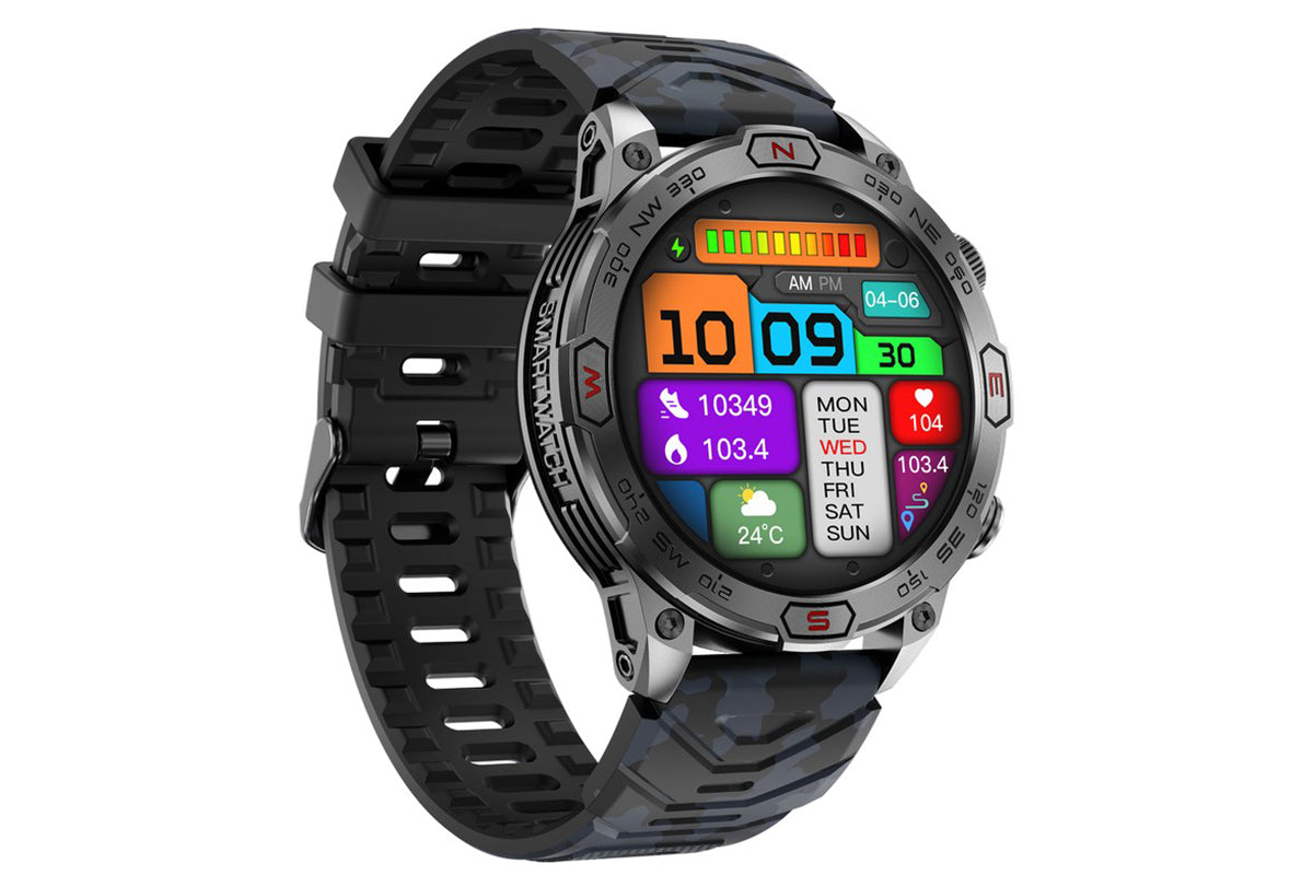 Smart Watch 1.43-Inch Fitness Watch with All Day Heart Rate Sleep Monitor Blood Oxygen Flashlight AI Voice Activity Tracker-Orange camouflage