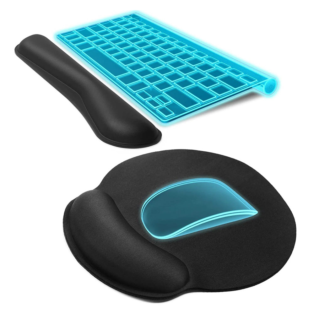 3Pcs Gaming Mouse Pad Mouse Pad with Wrist Rest Circle Curved Ergonomic Mousepad-Black