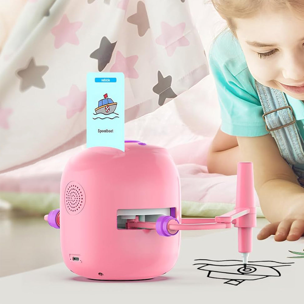 Interactive Educational Drawing Robot with 100 Cards Voice Interaction Learning Toy Pink