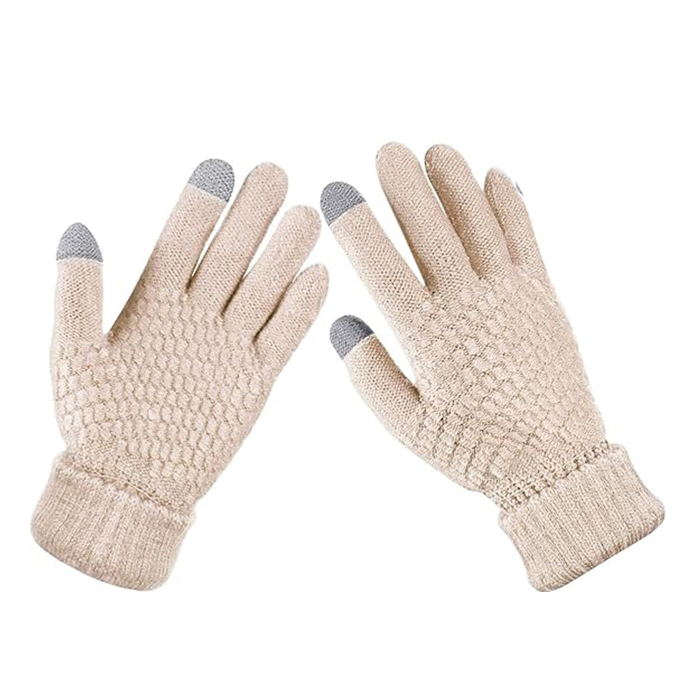 Pair of Winter Thermal Warm Gloves Touchscreen Sports Knit Gloves Beige