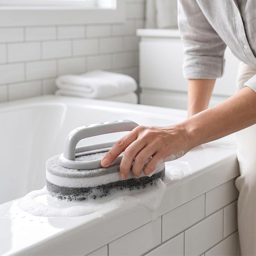 5Pcs Sponge Scrubber with Handle Kitchen Cleaning Tool for Dishes Sinks Gray
