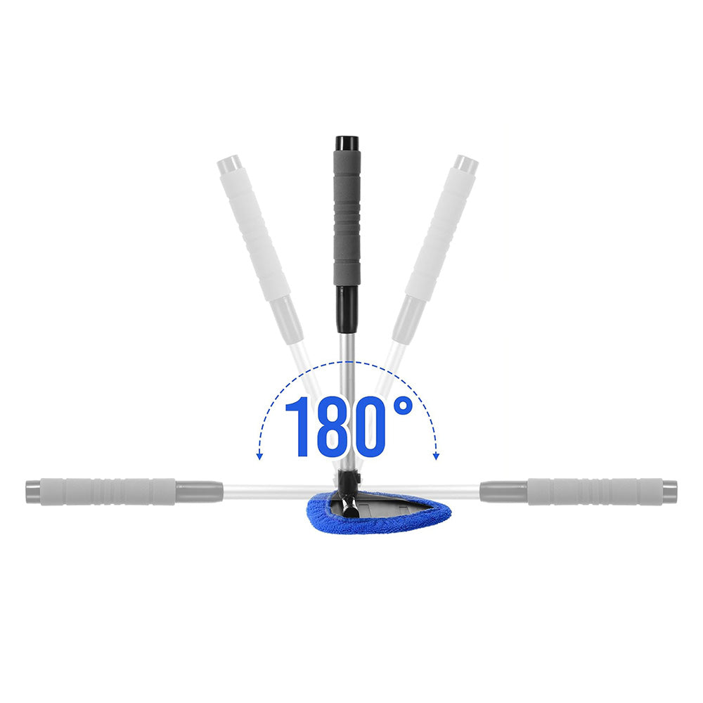 Extendable Windshield Cleaning Tool Set Car Window Microfiber Cleaner with 4 Replacement Microfiber Pads Blue
