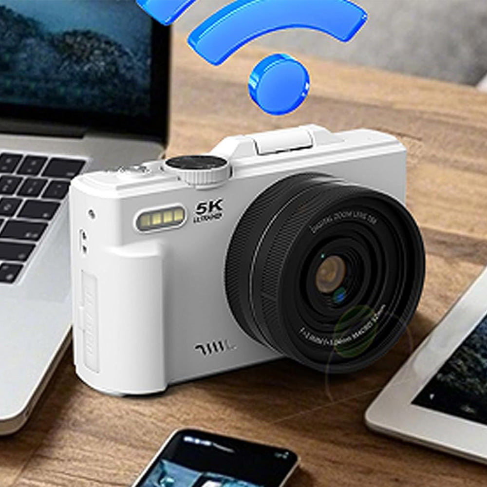 5K Digital Camera with 180-degree Flip Screen Autofoucs Vlogging Camera for YouTube -White