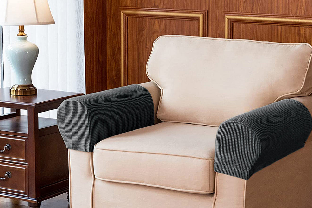 Stretch Armrest Covers Spandex Arm Covers for Chairs Couch Sofa Armchair Slipcovers-Dark Gray